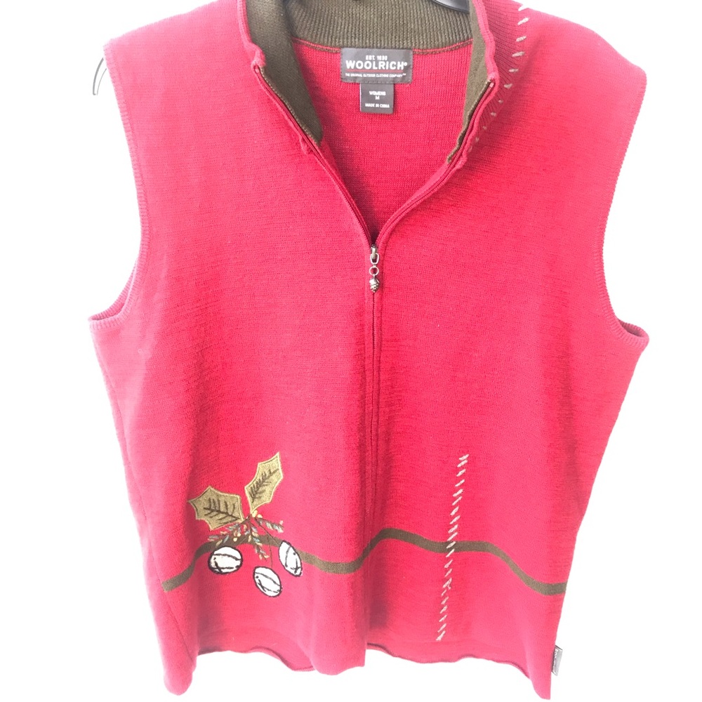 Woolrich Holiday Holly Jungle Bells Knit Zip Vest